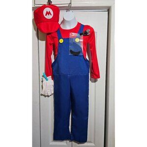 Super Mario Costume Boys 7-8 Jumpsuit Hat Mustache Gloves Halloween Nintendo Boy